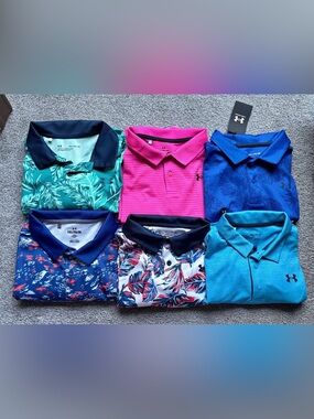 Boys XL Under Armour Golf Polo Set - Hot Pink, Teal & Blue Mix